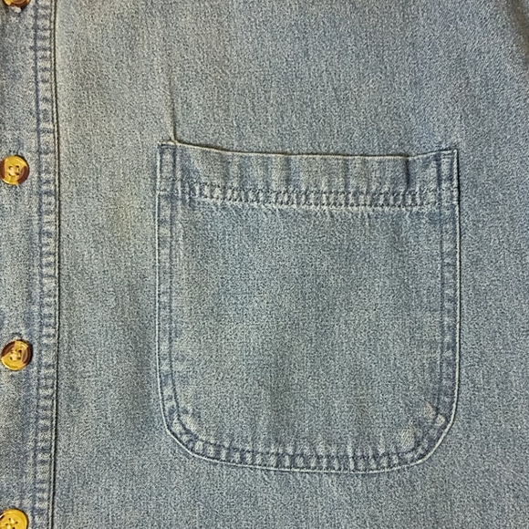 Pacific scene blue denim button front short sleeve - Picture 2 of 8